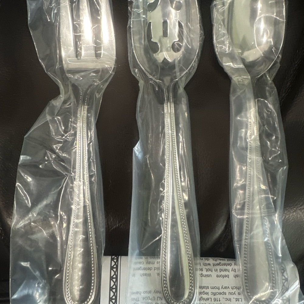 Silver Cambridge three-piece hostess set spoon slotted spoon and serving pork
